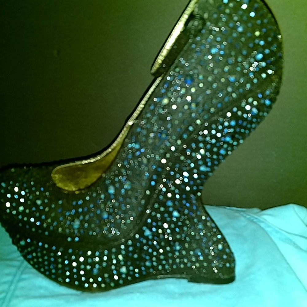 Navy Blue Rhinestone Bling Wedges